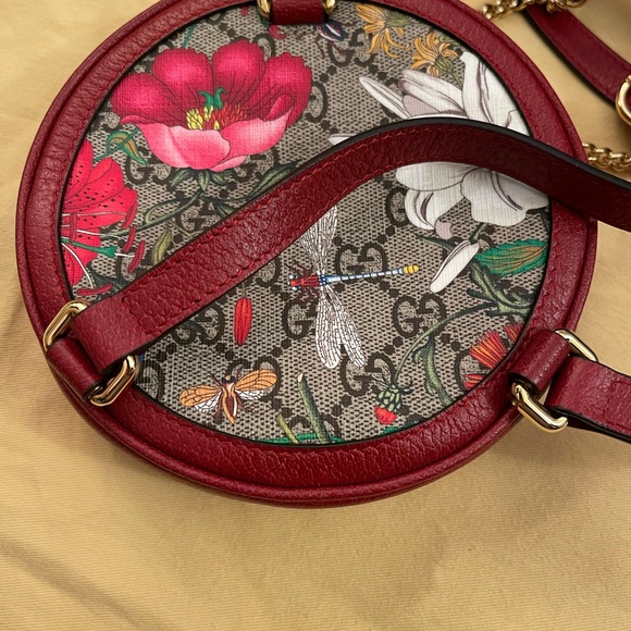 Authentic Gucci Red GG supreme Canvas and Leather Mini Floral Ophidia Backpack - Picture 10 of 12